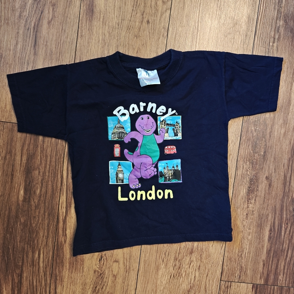 Barney London Graphic Short Sleeve Tee Navy Kid's 3-4 Vintage 90s Y2K‎ Nostalgia